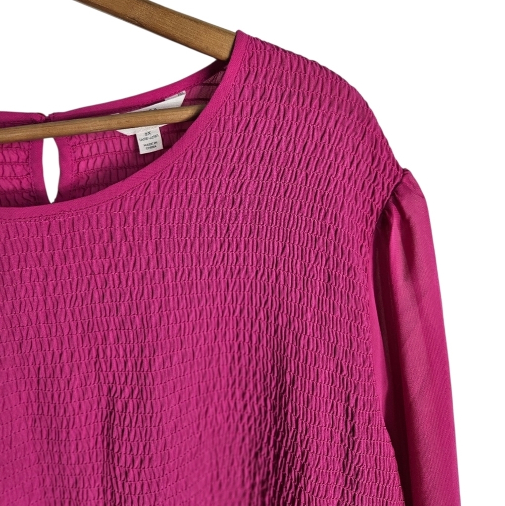 Terra & Sky Pink Smocked Flattering Top, Lightweight and Comfy, 2x - Picture 3 of 8